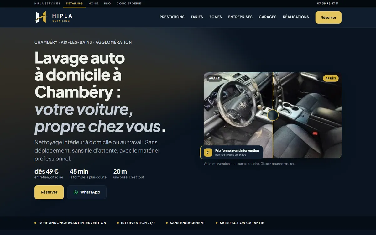 Accueil de Hipla Detailing — lavage auto à domicile