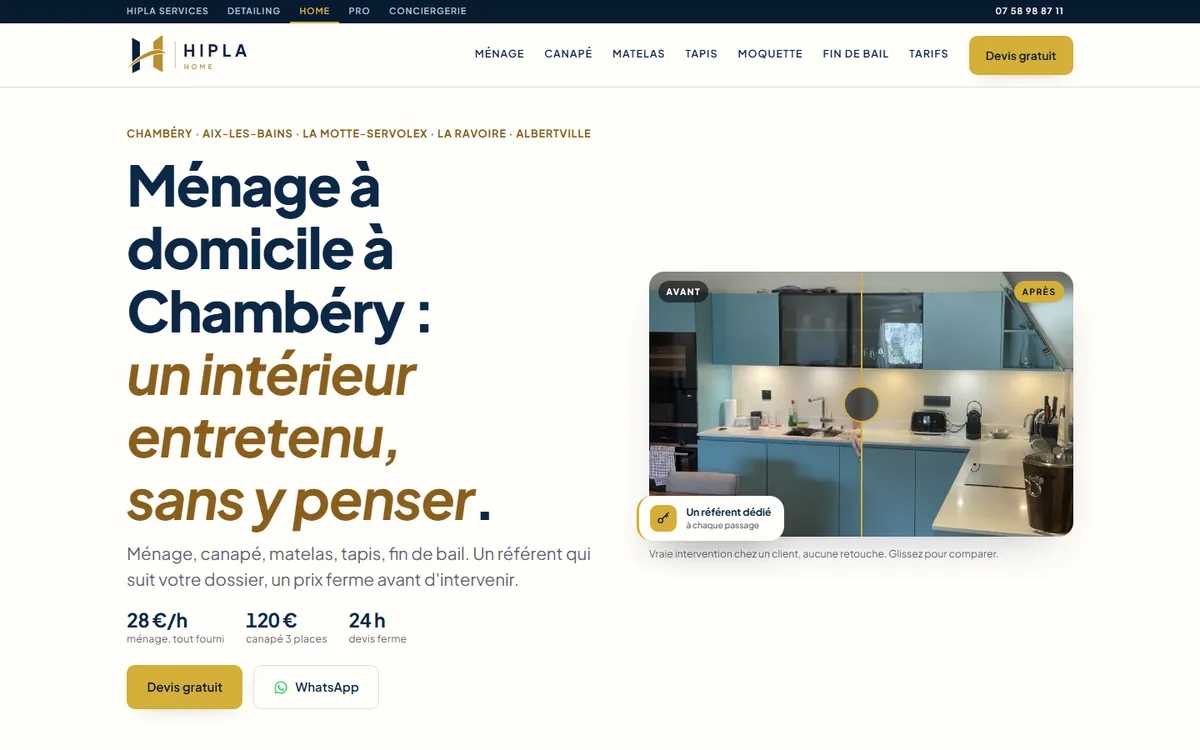 Accueil de Hipla Home — ménage et soin du textile