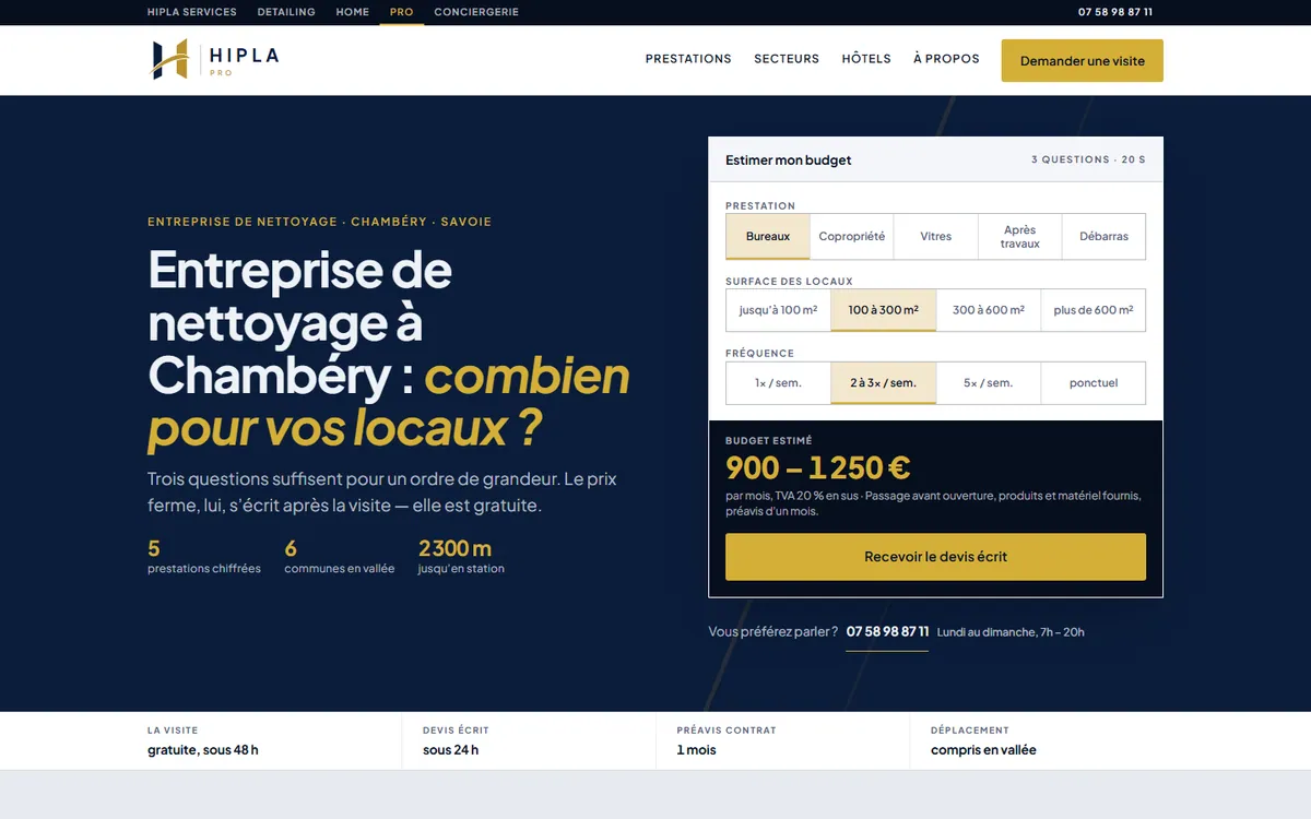 Accueil de Hipla Pro — entretien de locaux